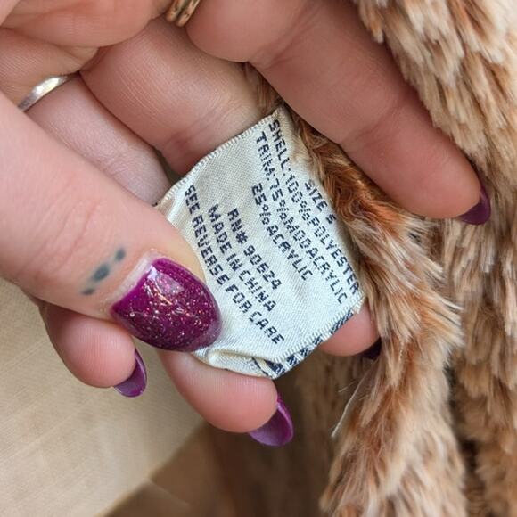 Vintage Brown Vegan Suede Penny Lane Jacket Y2K Tan Faux Fur Afghan Coat Small - Picture 10 of 10